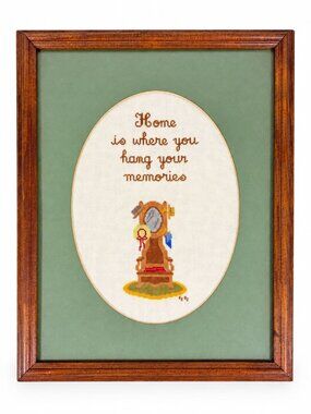 Framed Art Cross Stitch Home is where you Hang your Memories Coat Stand Finished
